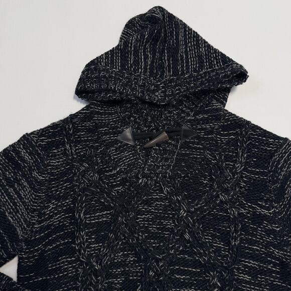 Projek Raw Sweater Mens Large Black Gray Hooded Toggle Cable Knit Pullover Warm - Picture 2 of 11